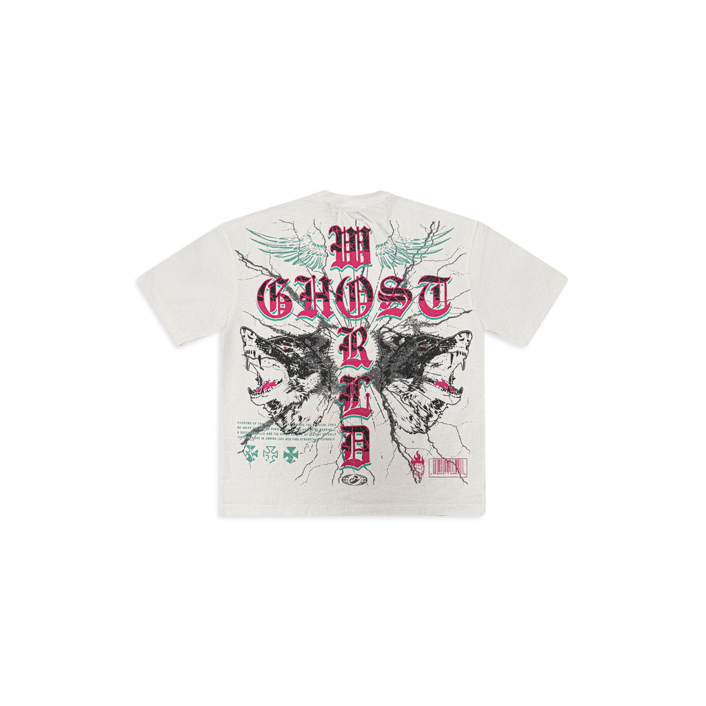 GHST WRLD Wolfpack Tee in White - back flat lay
