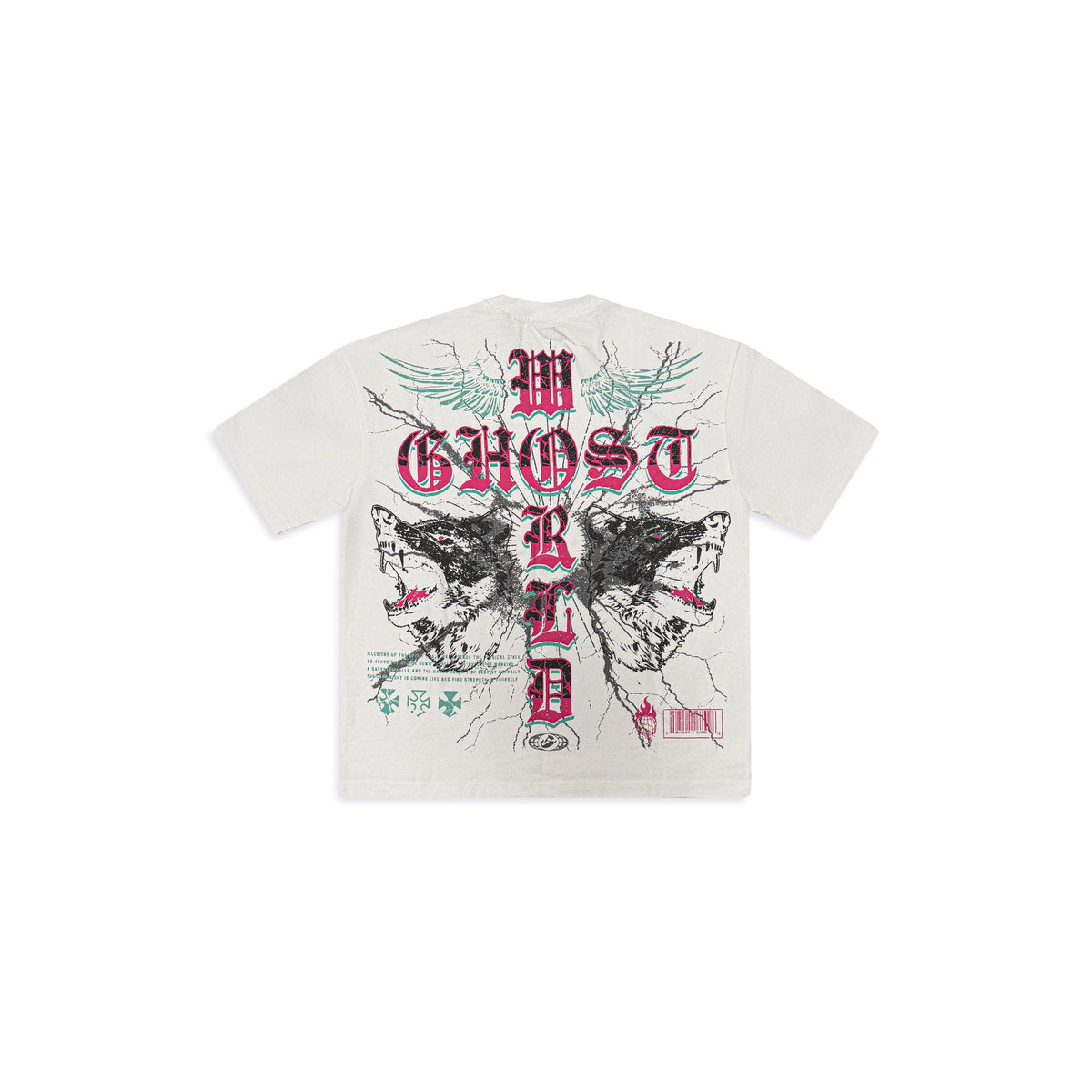 GHST WRLD Wolfpack Tee in White - back flat lay