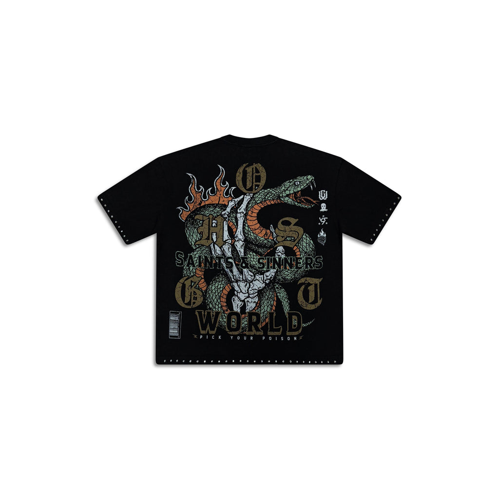 GHST WRLD Sinners Tee in Black - back flat lay