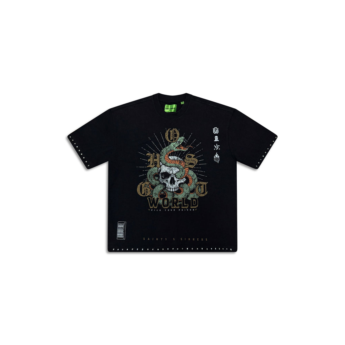 GHST WRLD Sinners Tee in Black - front flat lay