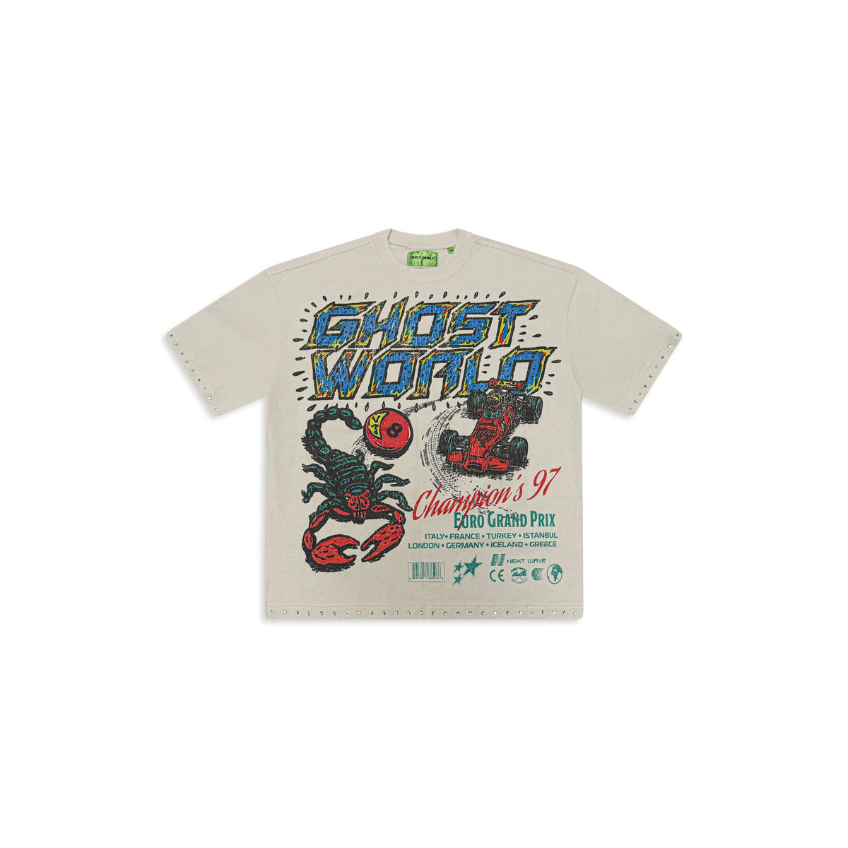 GHST WRLD Euro Prix Tee in Bone - front flat lay