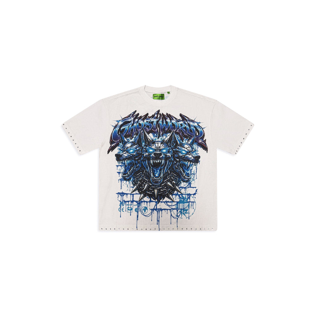 GHST WRLD Cyber Tee in White - front flat lay