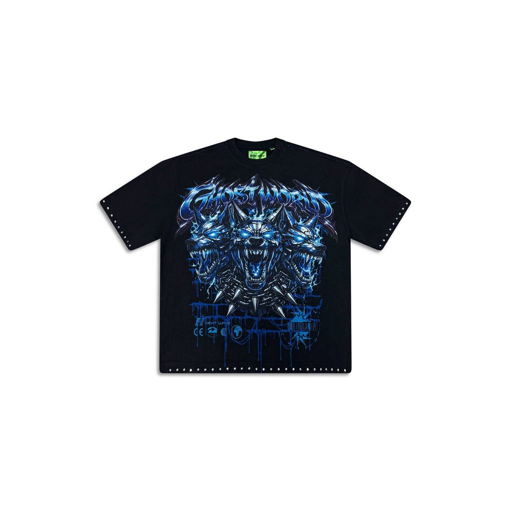 GHST WRLD Cyber Tee in Black - front flat lay