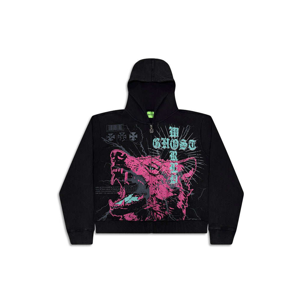 GHST WRLD Wolfpack Hoodie in Black - front flat lay