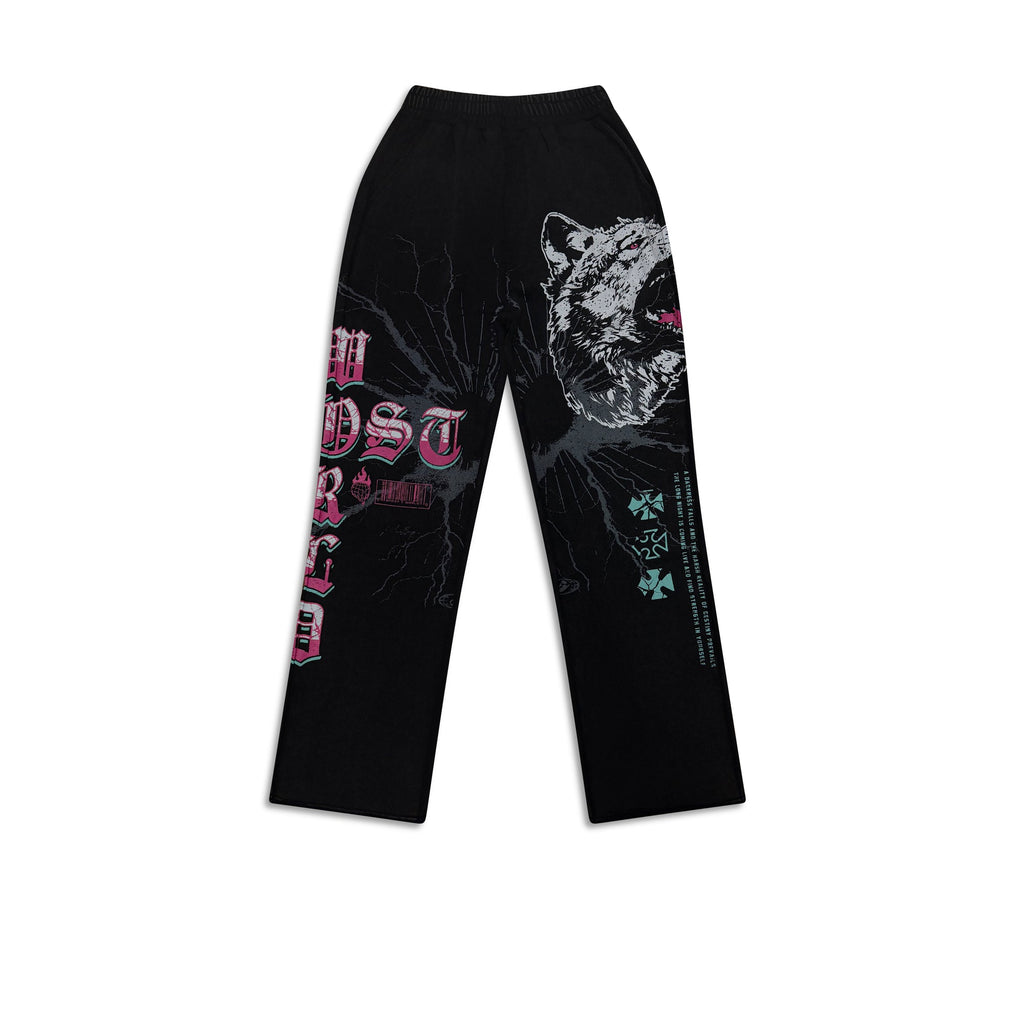 GHST WRLD Wolfpack Sweats in Black - front flat lay