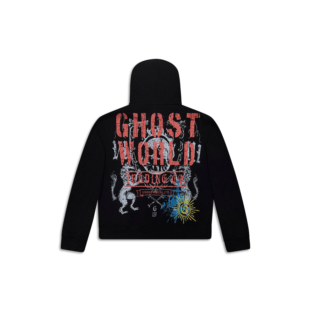 GHST WRLD Reality Hoodie in Black - back flat lay