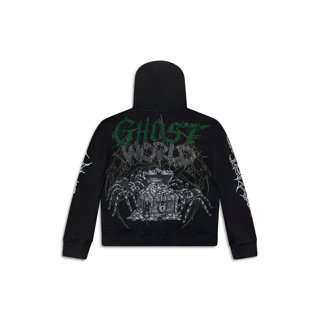 GHST WRLD Treasure Hoodie in Black - back flat lay