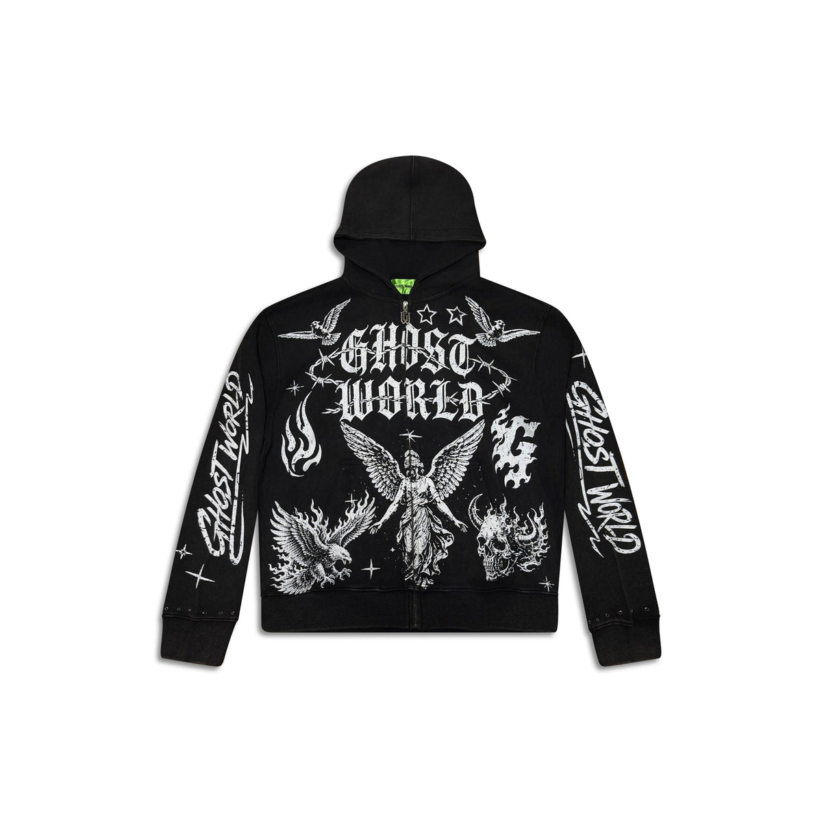 GHST WRLD Prayer Hoodie in Black - front flat lay