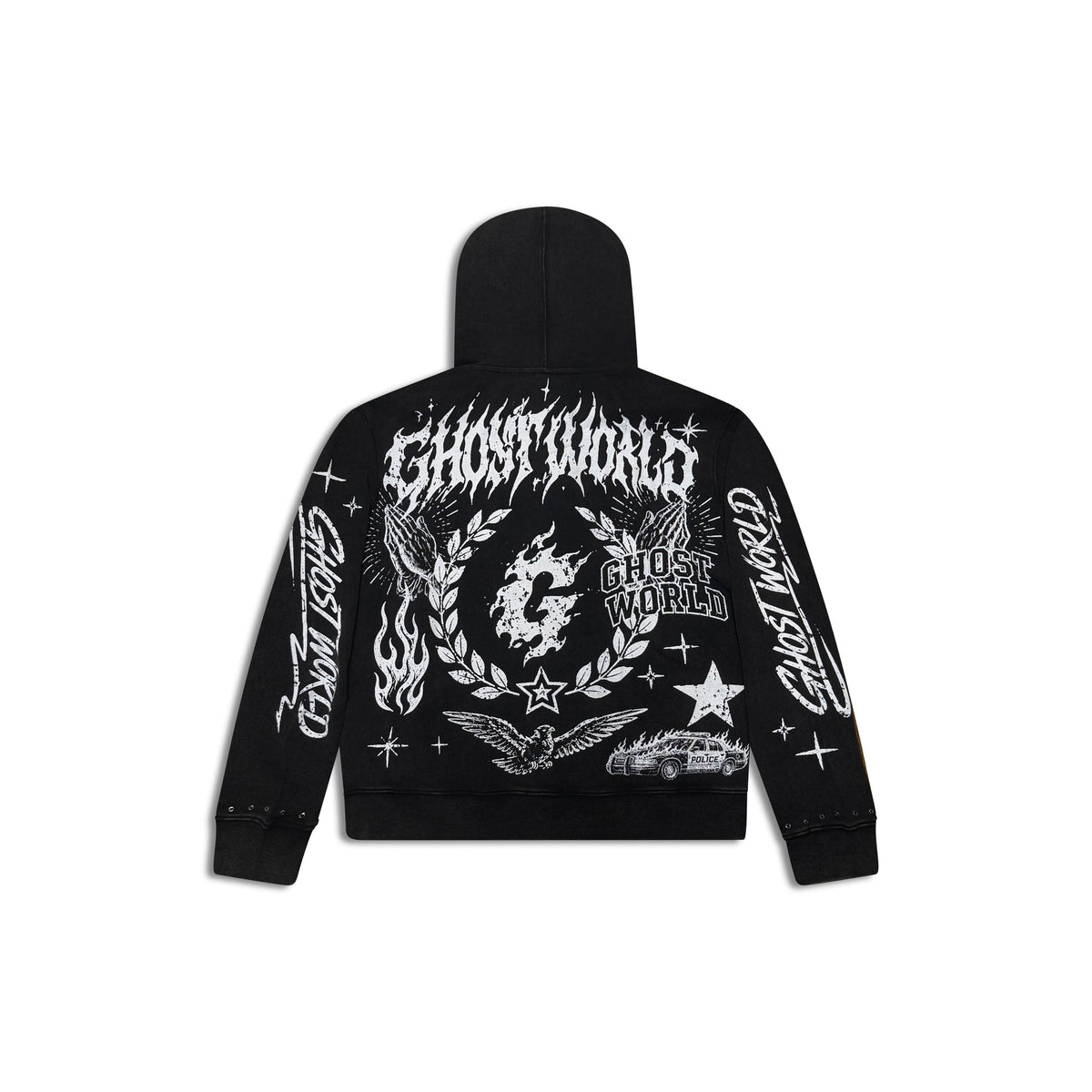 GHST WRLD Prayer Hoodie in Black - back flat lay