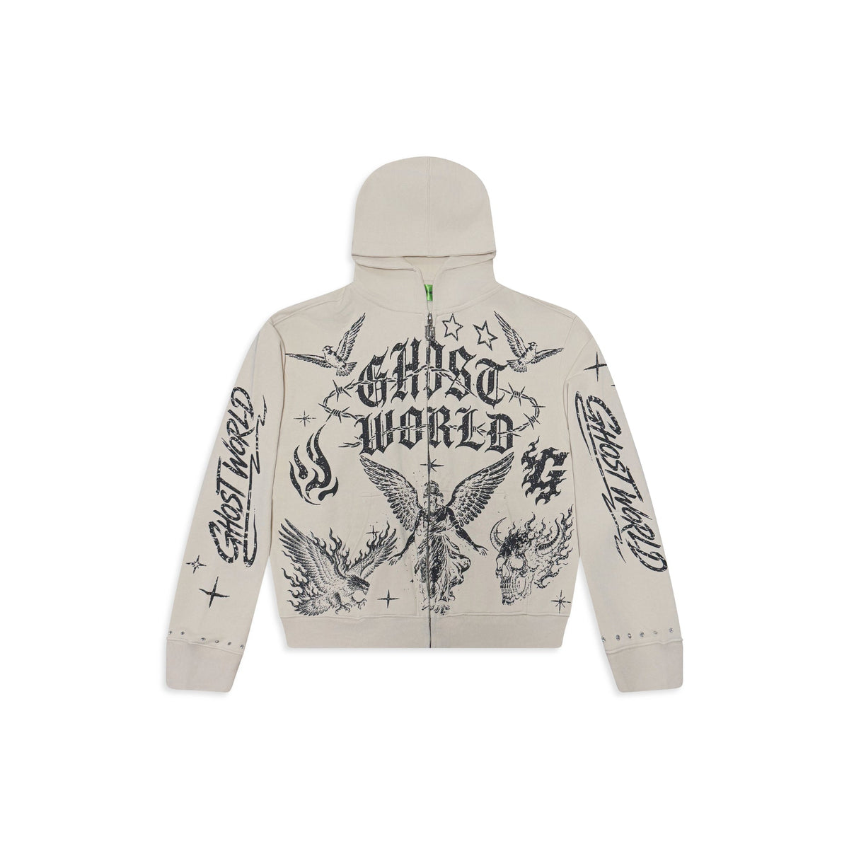 GHST WRLD Prayer Hoodie in Bone - front flat lay