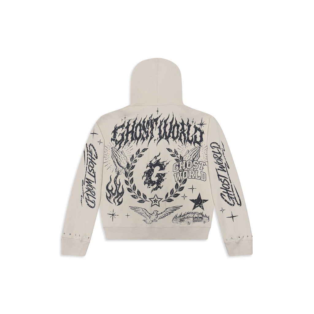 GHST WRLD Prayer Hoodie in Bone - back flat lay