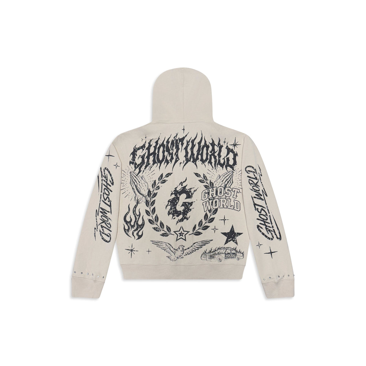 GHST WRLD Prayer Hoodie in Bone - back flat lay