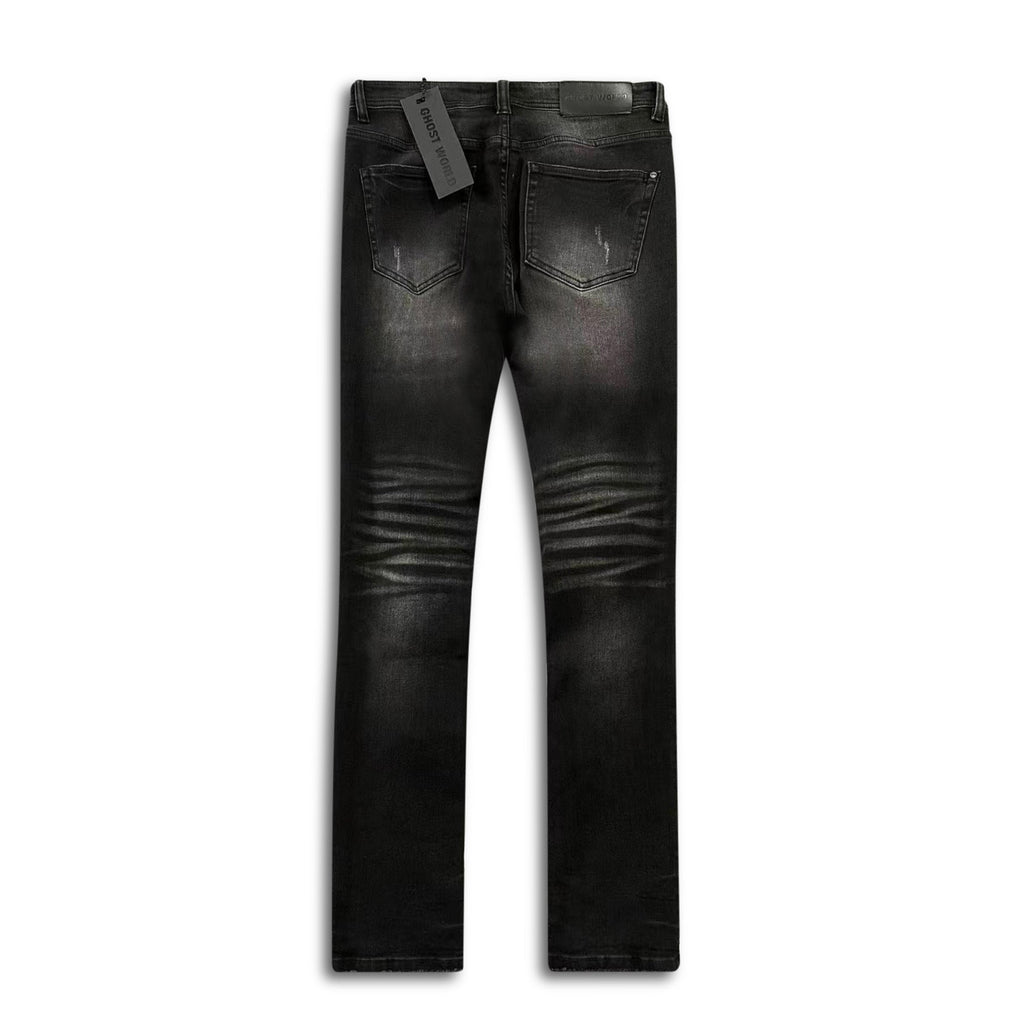 GHST WRLD Phantom Skinny Jeans in Black Wash - back flat lay