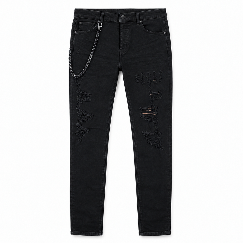 MIDNIGHT BLACK | DARK SHADOW DISTRESSED JEANS