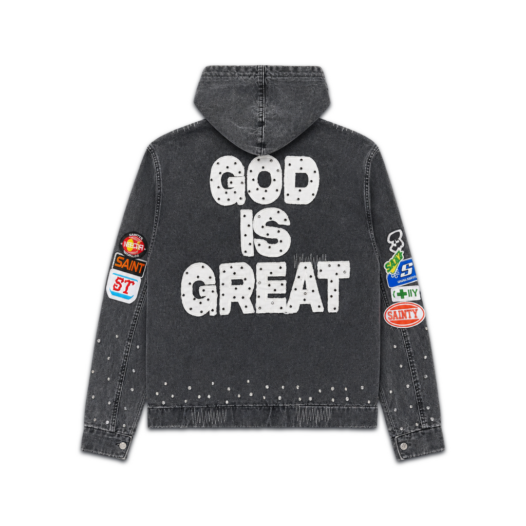 POLITICS | BLACK WASH ZIP DENIM JACKET - PK26 SPR 08 back flat lay on white