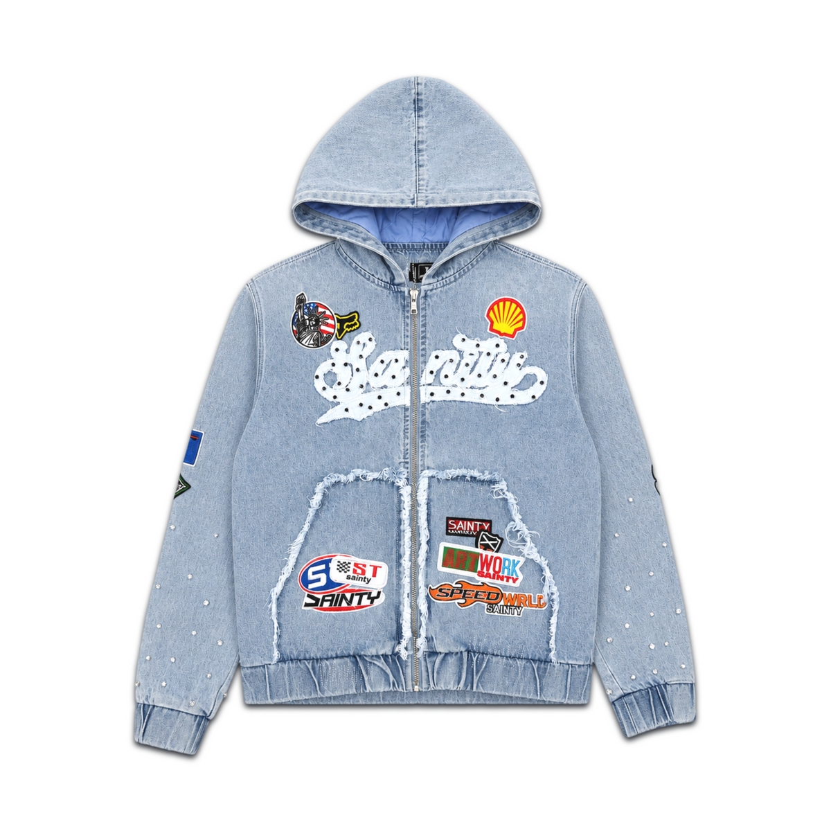 POLITICS | BLUE WASH ZIP DENIM JACKET - PK26 SPR 10 front flat lay on white