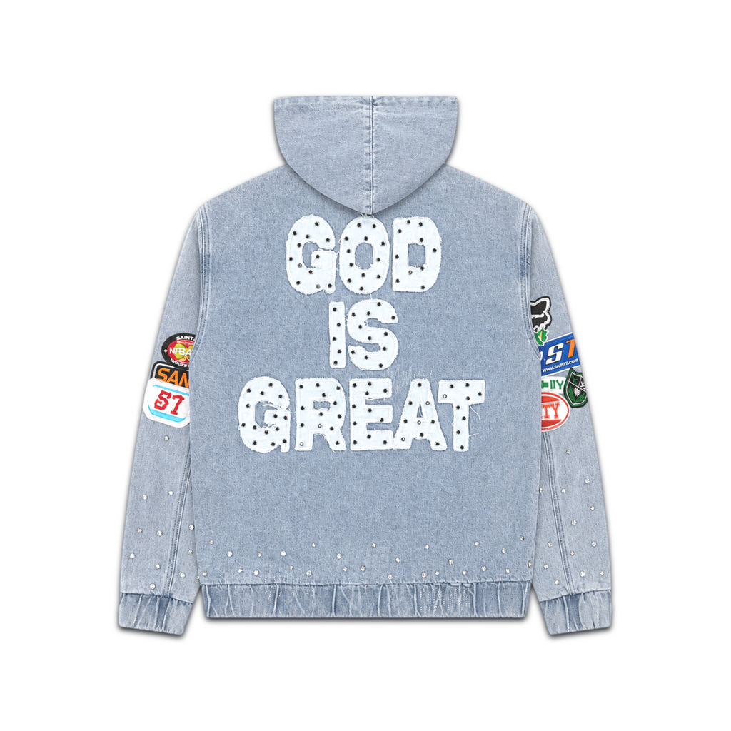 POLITICS | BLUE WASH ZIP DENIM JACKET - PK26 SPR 10 back flat lay on white