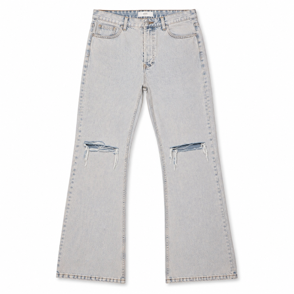 DISTRESSED KICK FLARE DENIM LIGHT BLUE