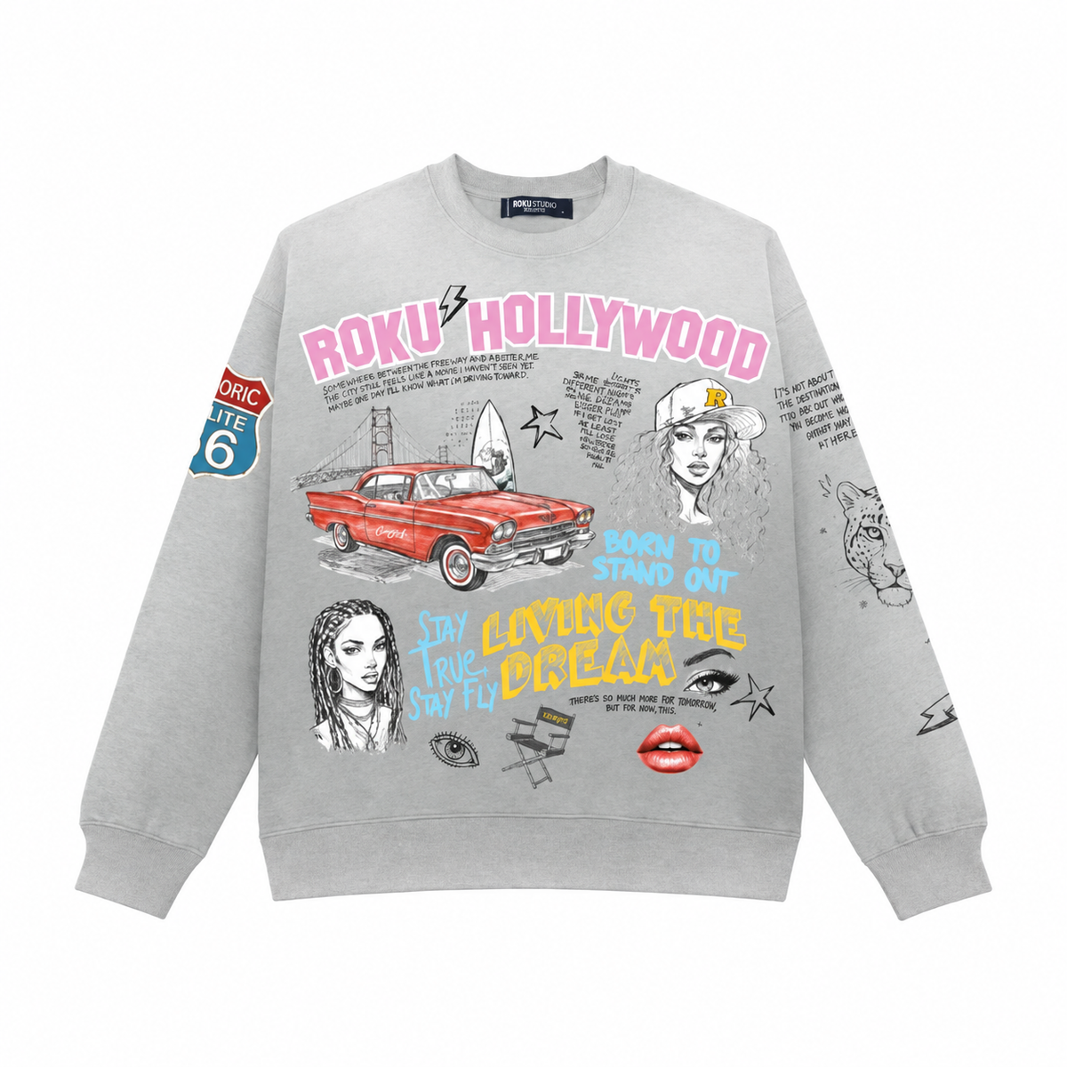 Roku Studio living the dream faded crew neck - concrete front flat lay