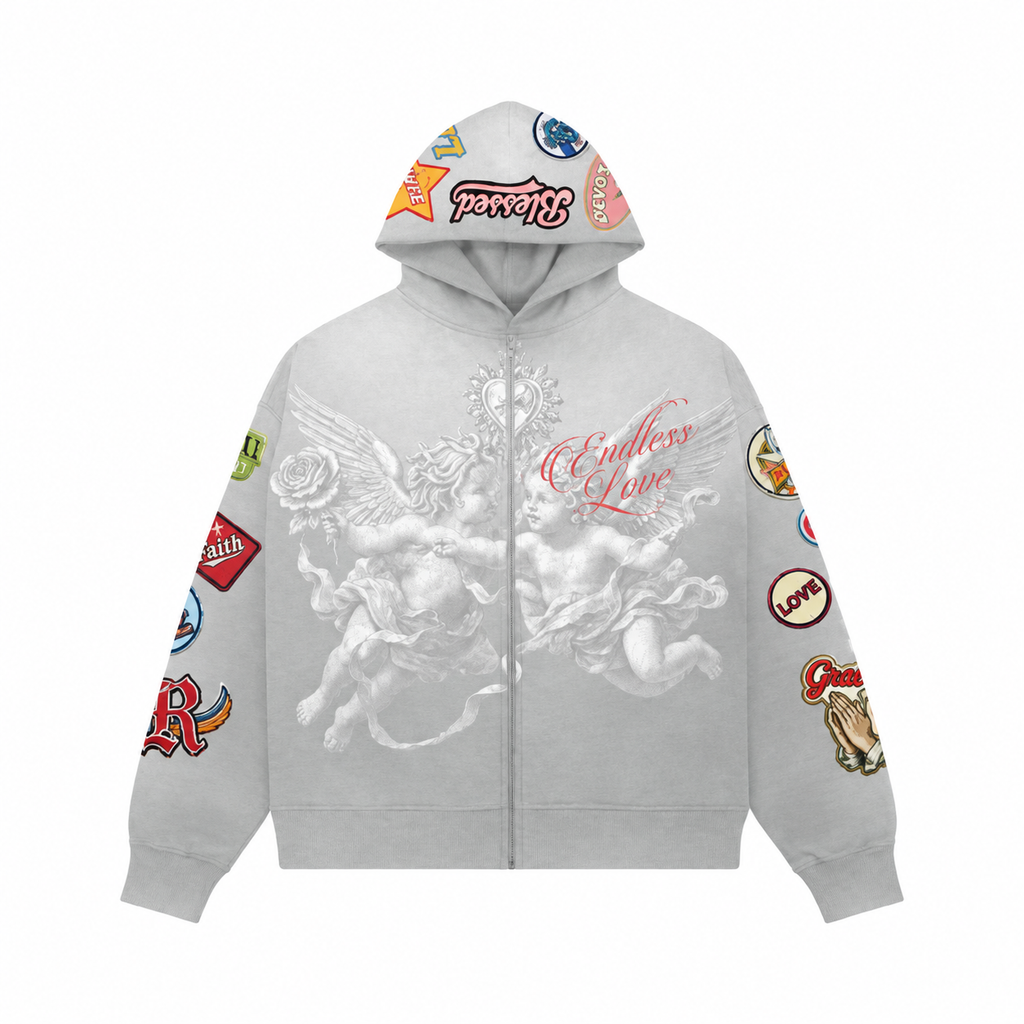 Roku Studio devotion faded zip down hoodie - concrete front flat lay