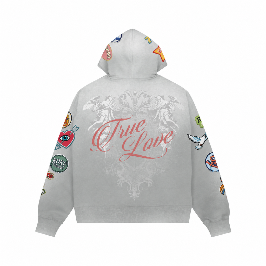 Roku Studio devotion faded zip down hoodie - concrete back flat lay