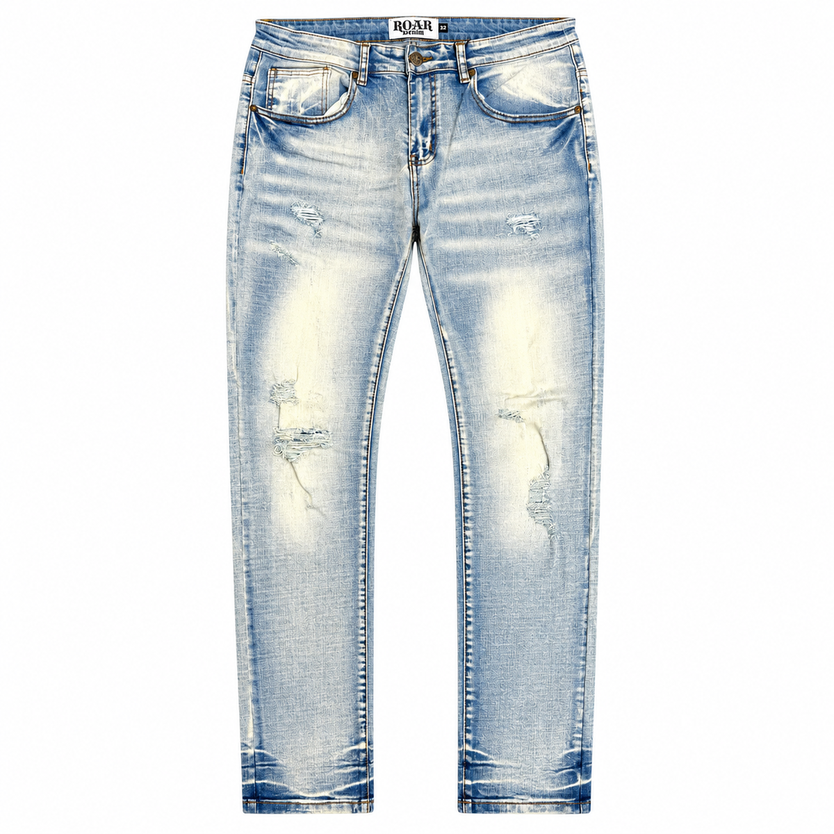 SLIM FIT DENIM PANTS| SAND BLUE RIPPED
