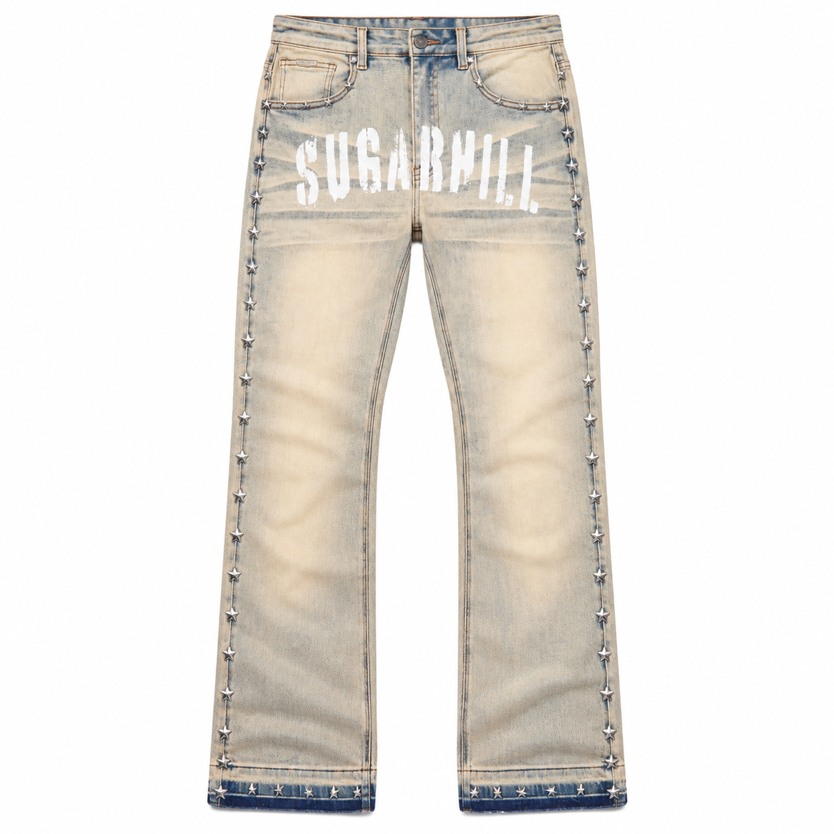 SUGARHILL DALLAS STACKED JEANS - WHEAT FADE front product flat lay