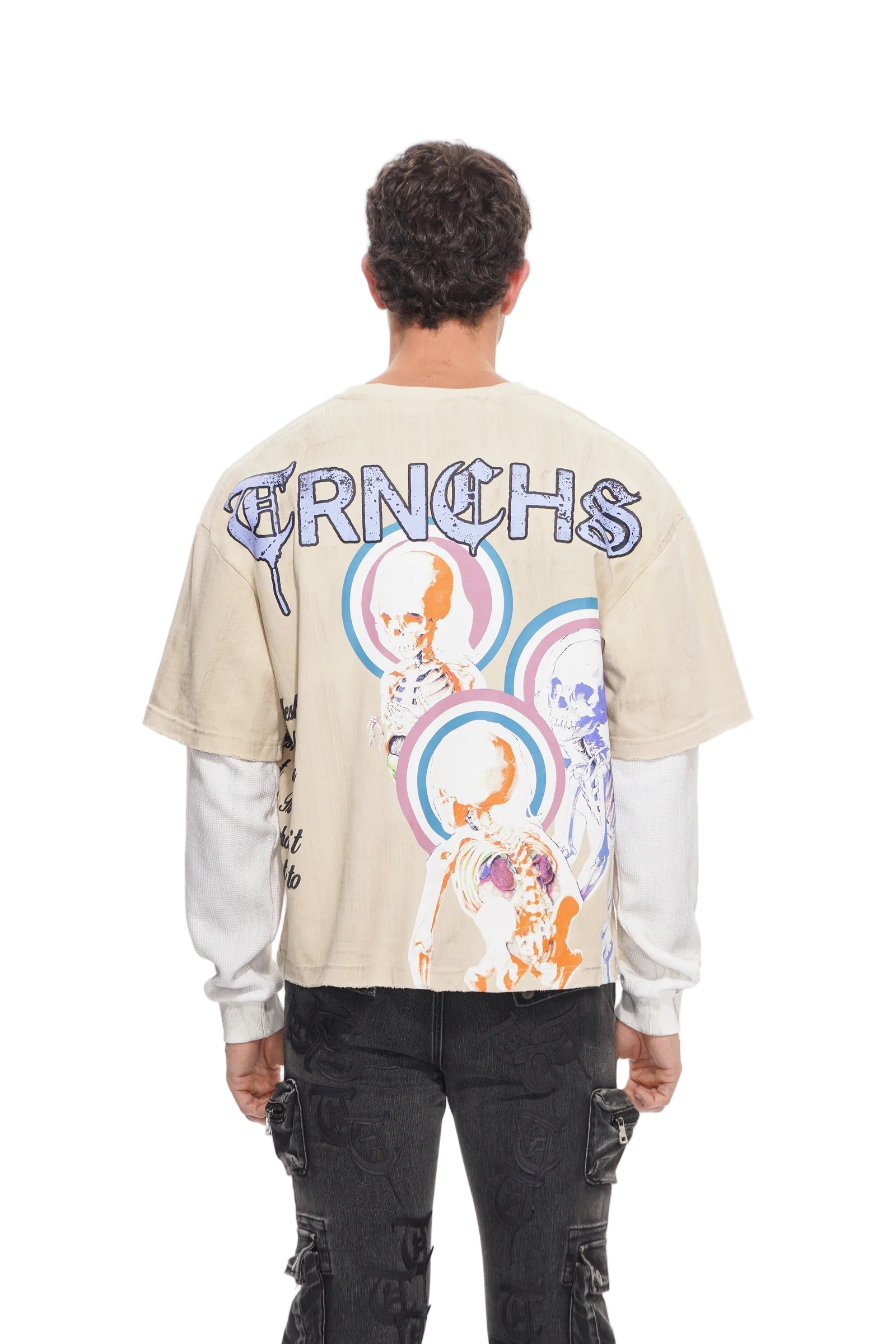 TRNCHS| BORN TO DISRUPT WHITE/KHAKI LS TEE