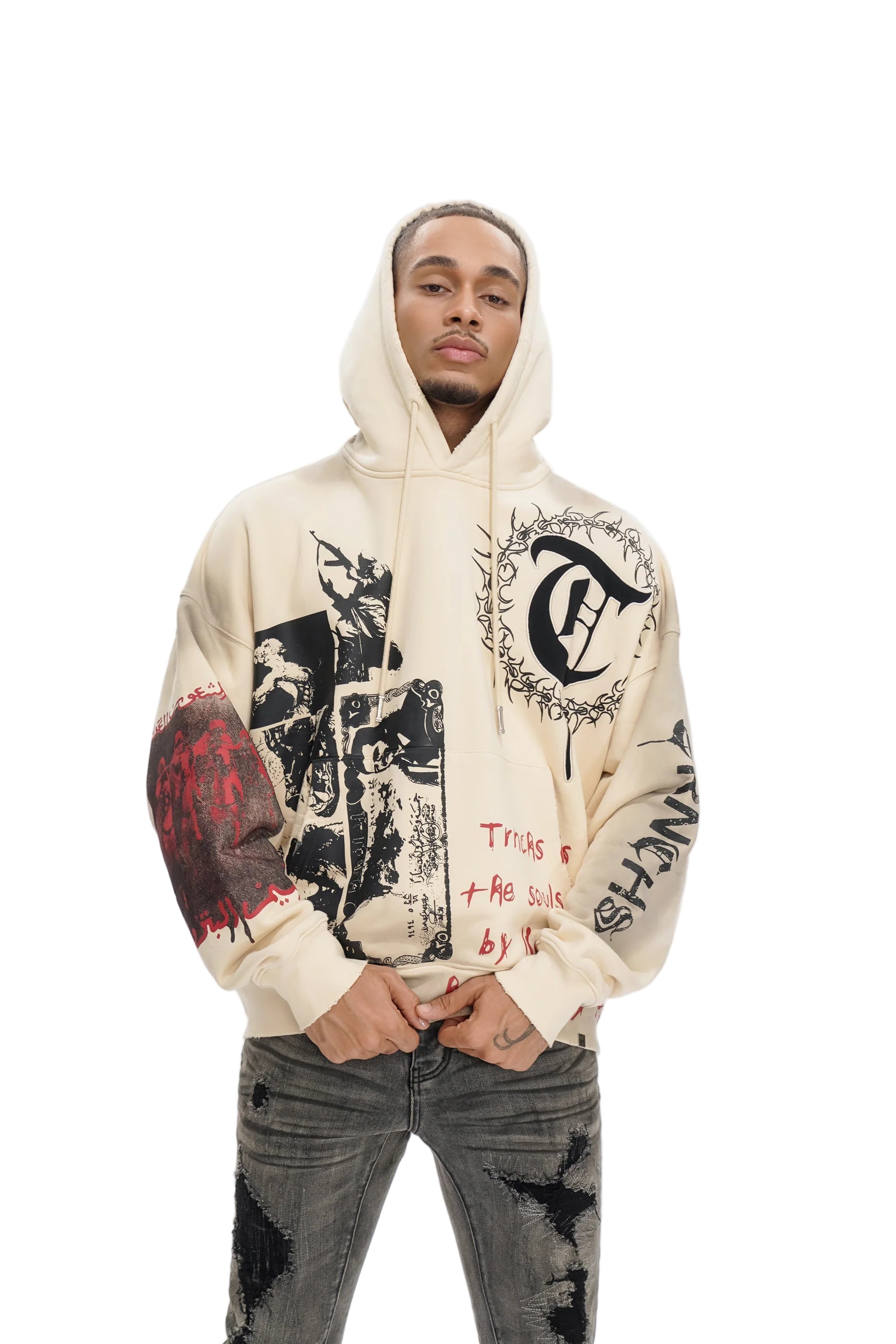 TRNCHS| FORGED IN FIRE OFF WHITE HOODIE