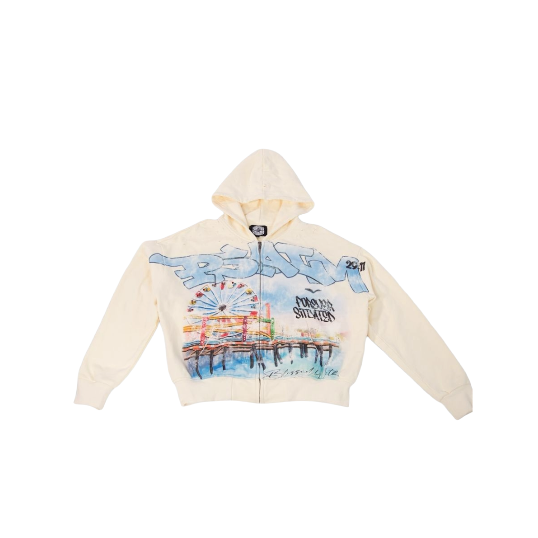 FOREVER SITUATED| PSALM CREAM ZIP UP HOODIE