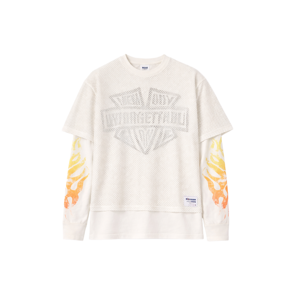 MEMORY LANE| MESH OVERLAY LS TEE ANTIQUE WHITE