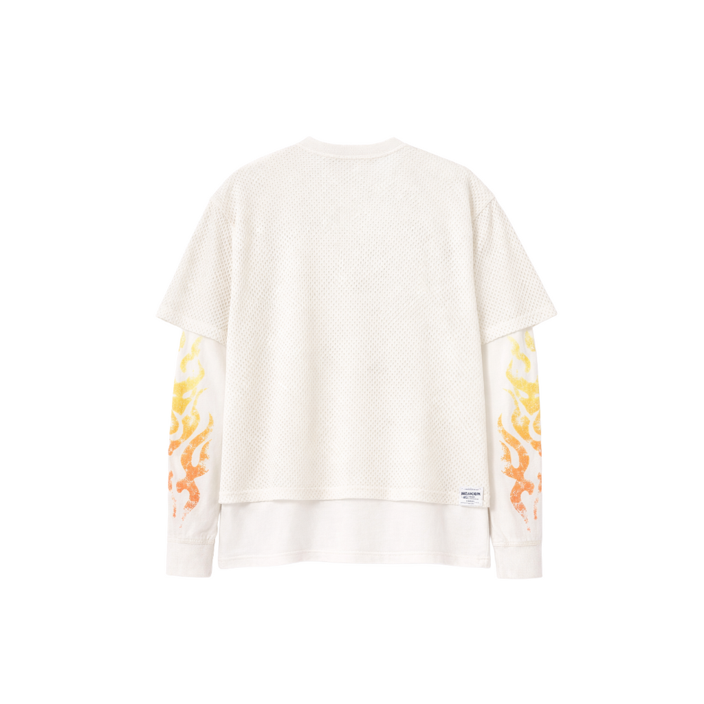 MEMORY LANE| MESH OVERLAY LS TEE ANTIQUE WHITE