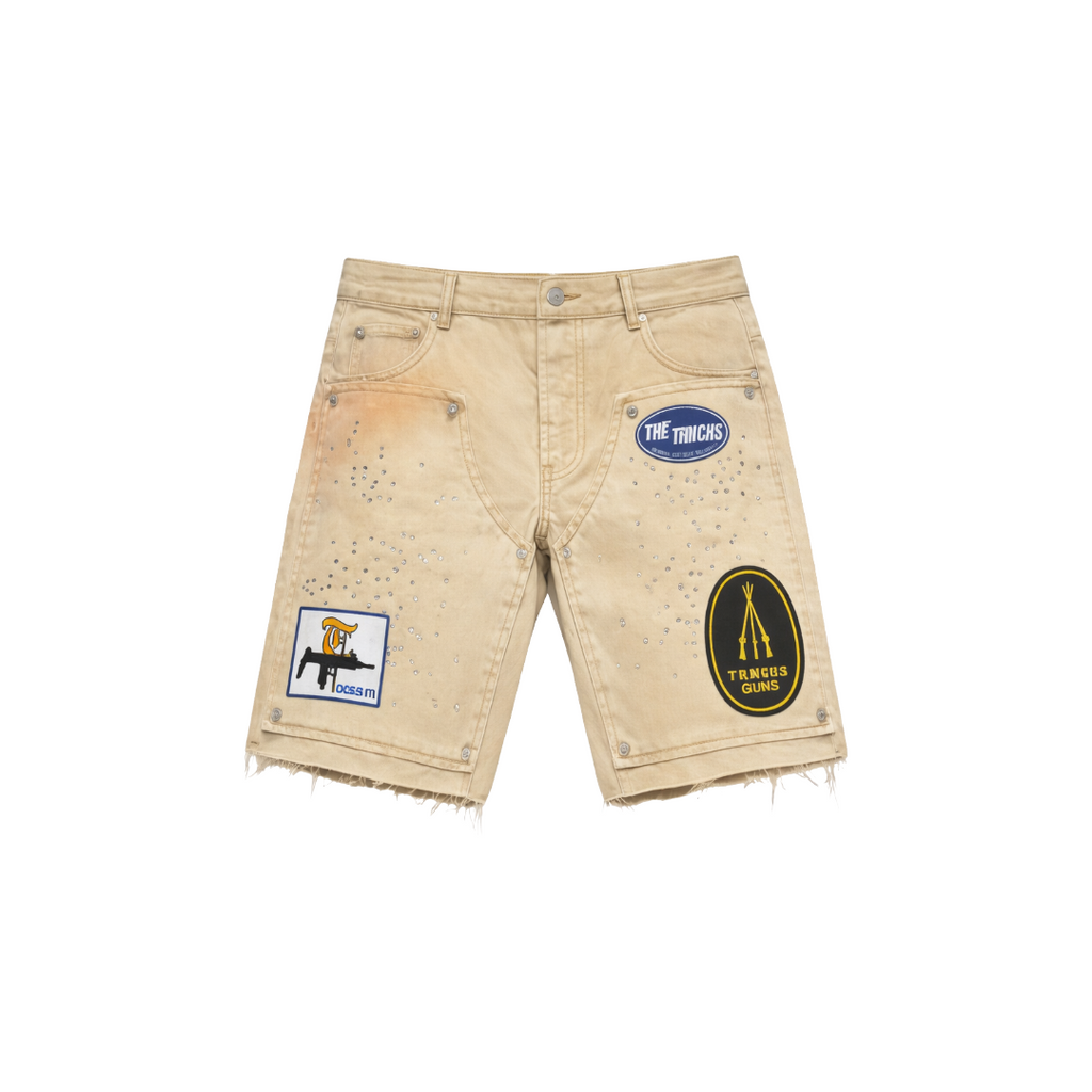 TRNCHS| OPERATOR KHAKI WASH DENIM SHORTS