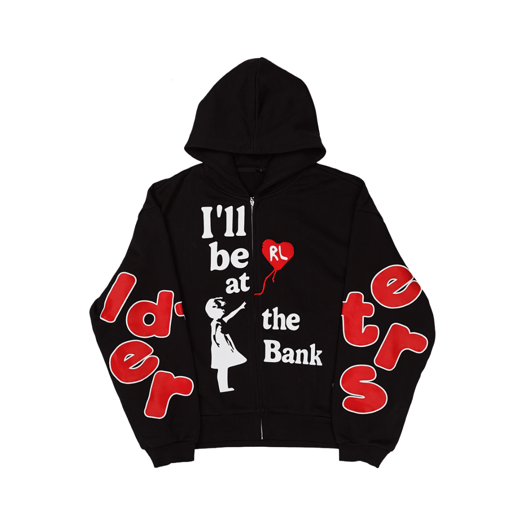 RED LETTERS| I'LL BE AT THE BANK SCATTERED ZIP UP