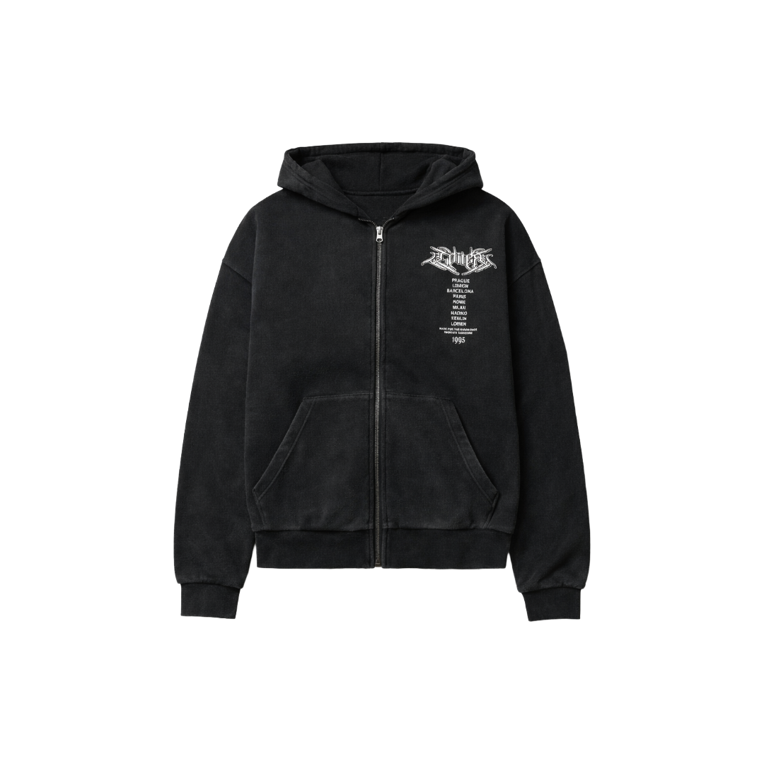LOITER| WAFFLE ZIP HOODIE BLACK