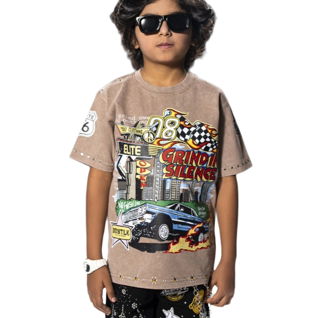 ELITE| KIDS GRIND IN SILENCE TEE BROWN
