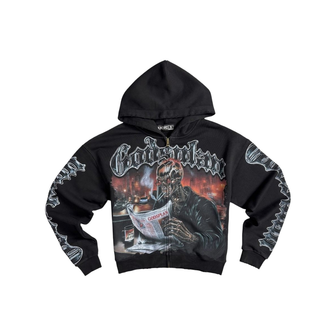 NME| RIVET ZIP UP HOODIE BLACK