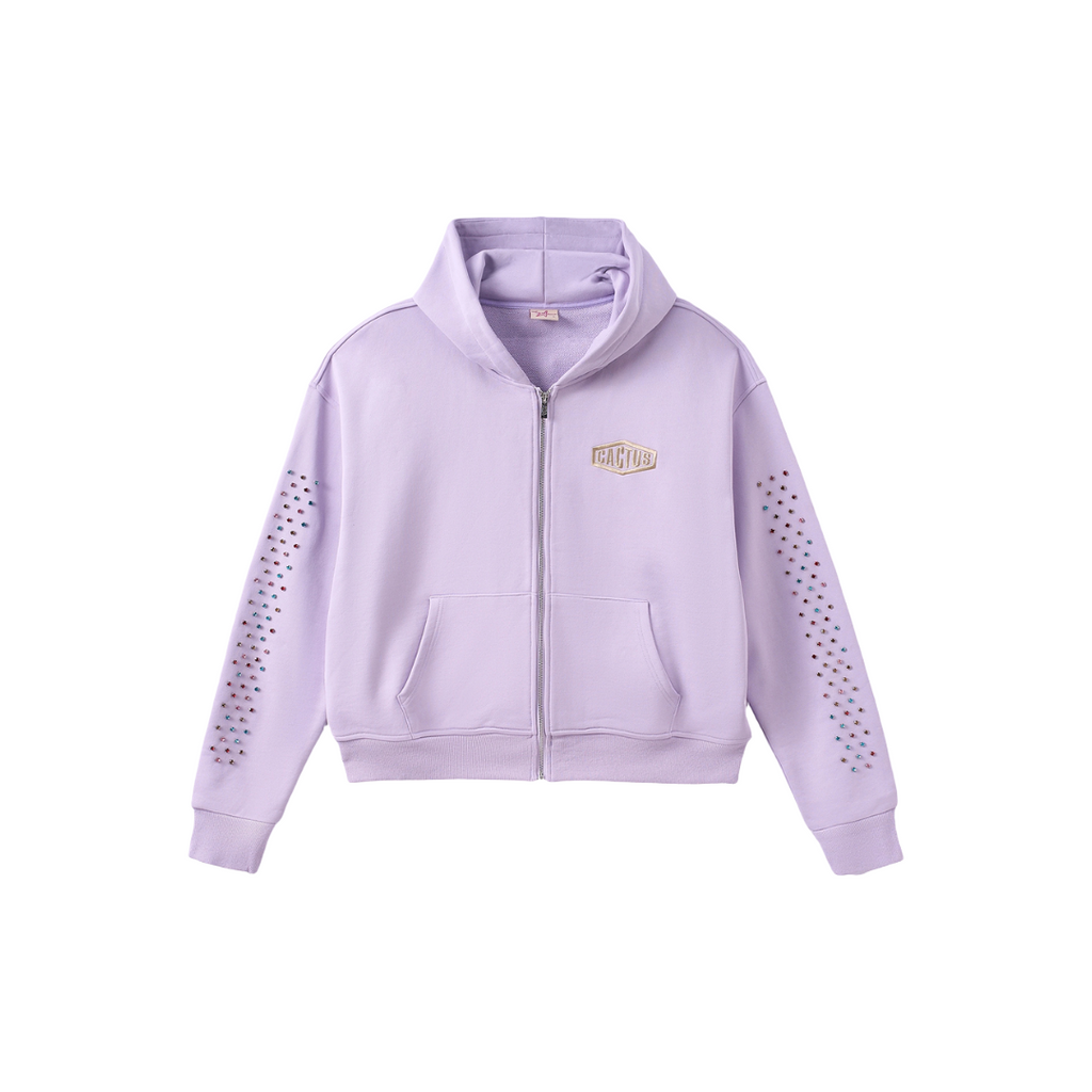 AZVA| CRYSTAL CACTUS ZIP HOODIE LAVENDER