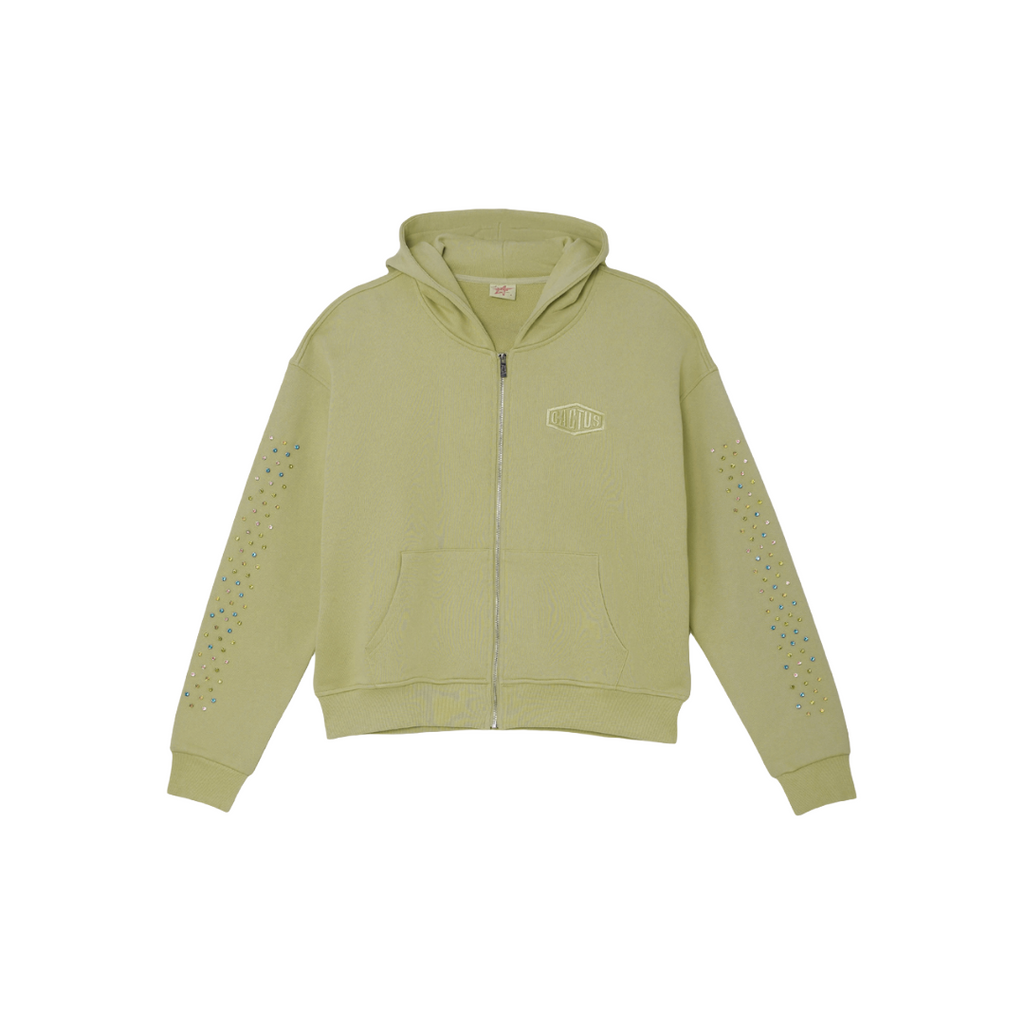 AZVA| CRYSTAL CACTUS ZIP HOODIE SAGE