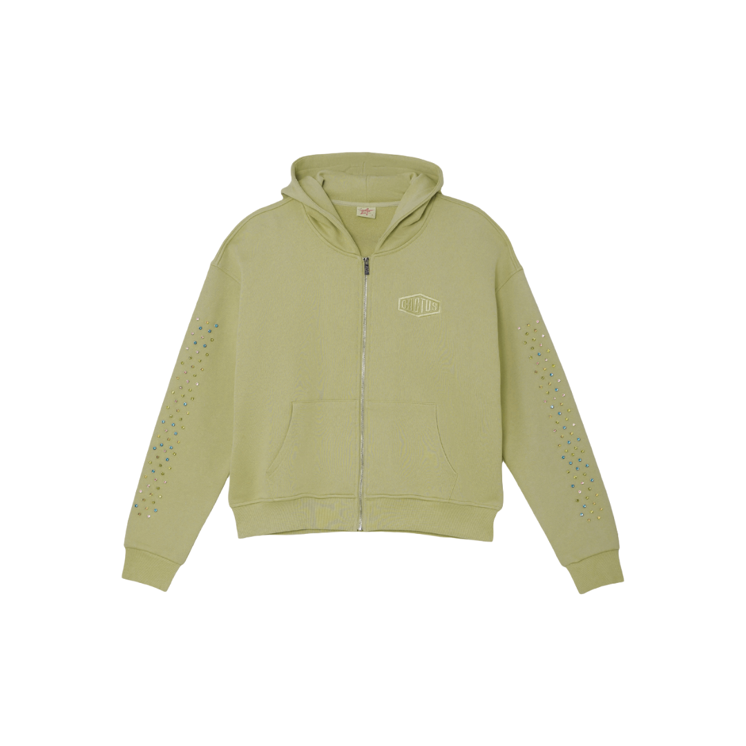 AZVA| CRYSTAL CACTUS ZIP HOODIE SAGE