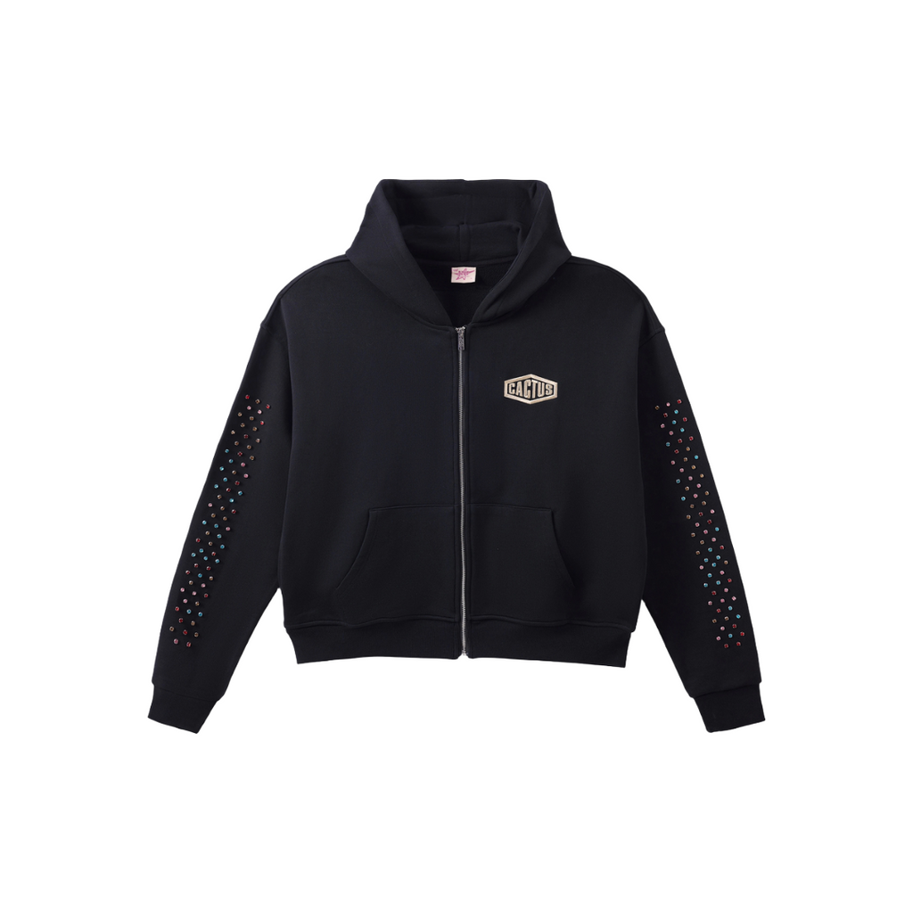 AZVA| CRYSTAL CACTUS ZIP HOODIE BLACK