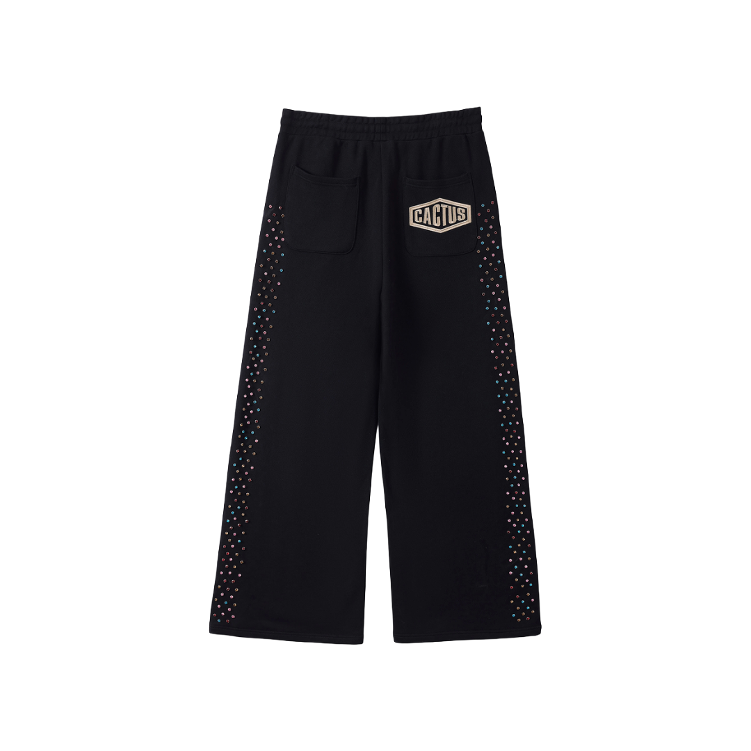 AZVA| CRYSTAL CACTUS SWEATPANTS BLACK