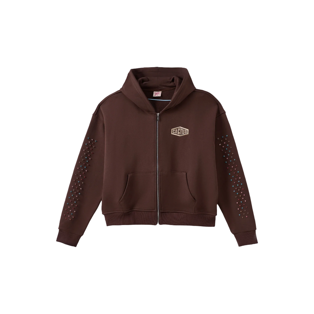 AZVA| CRYSTAL CACTUS ZIP HOODIE BROWN