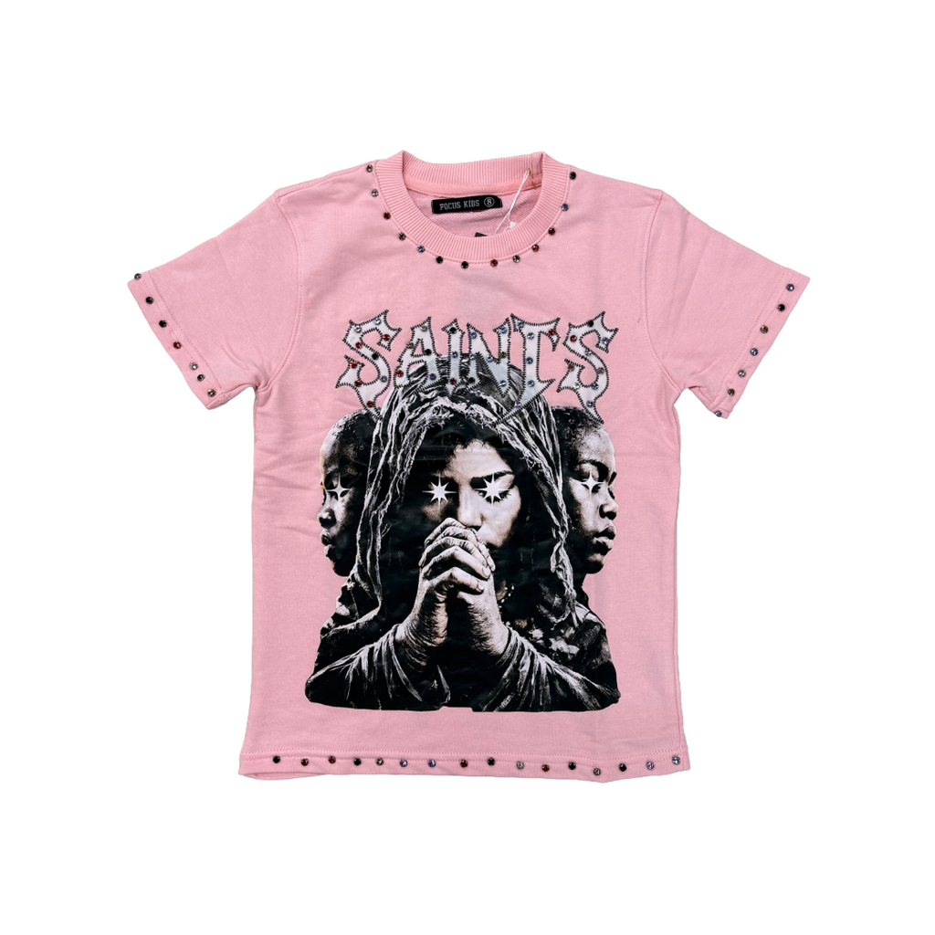 FOCUS| KIDS SAINTS RHINESTONE TEE PINK