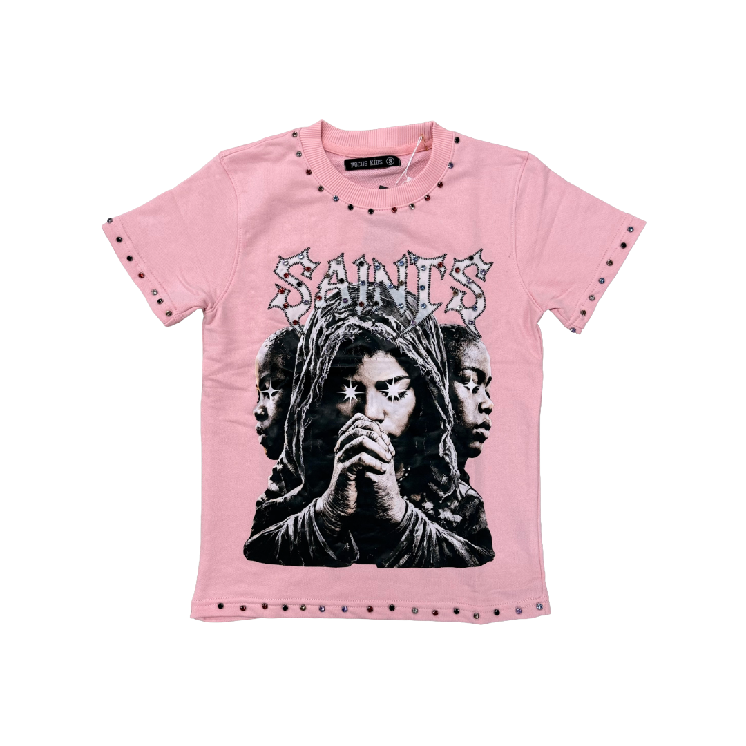 FOCUS| KIDS SAINTS RHINESTONE TEE PINK
