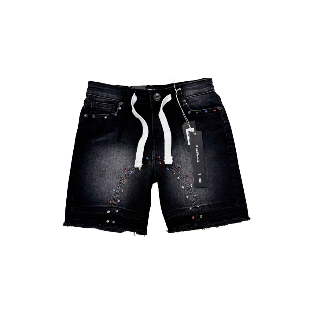 FOCUS| KIDS STARDUST RHINESTONE DENIM SHORTS BLACK