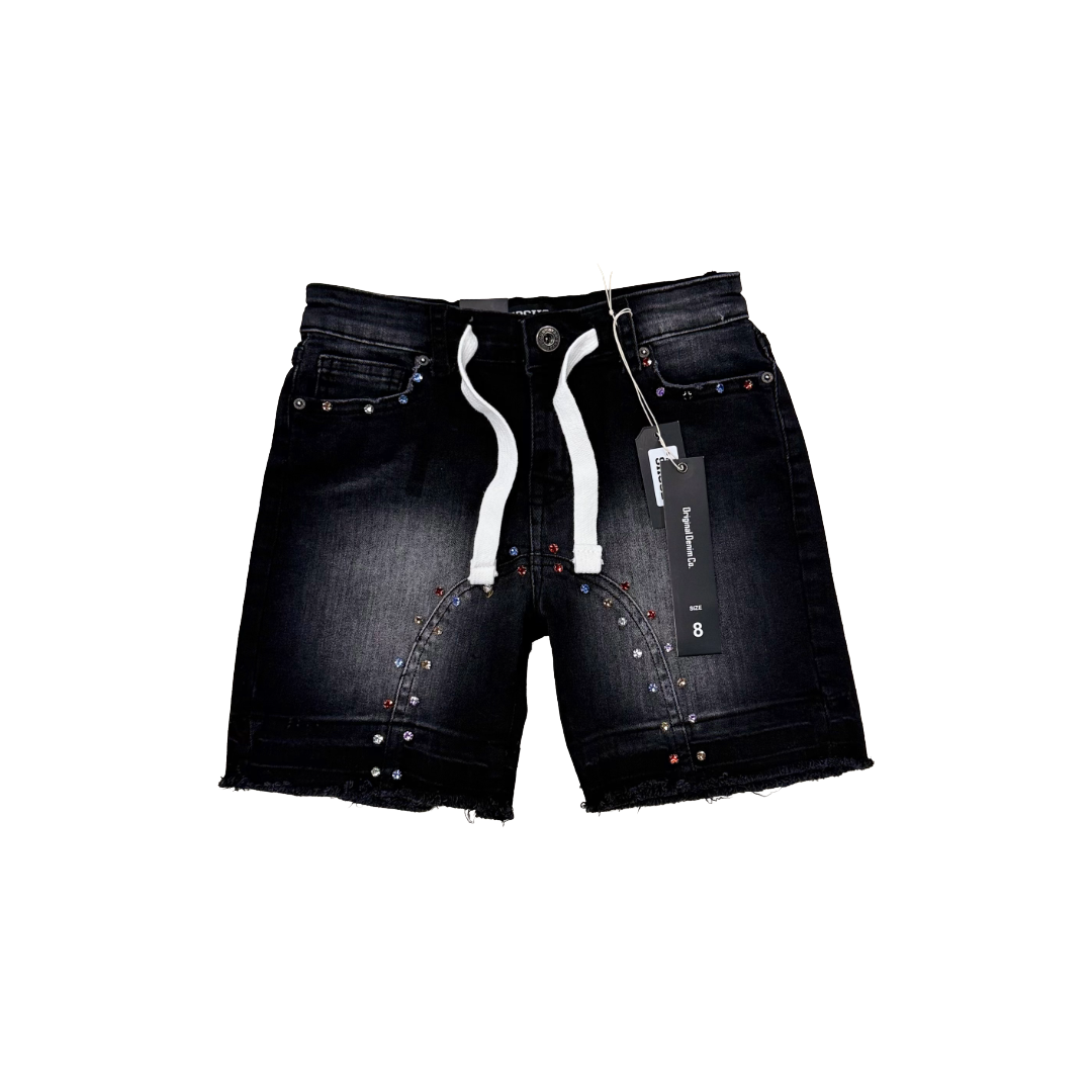 FOCUS| KIDS STARDUST RHINESTONE DENIM SHORTS BLACK