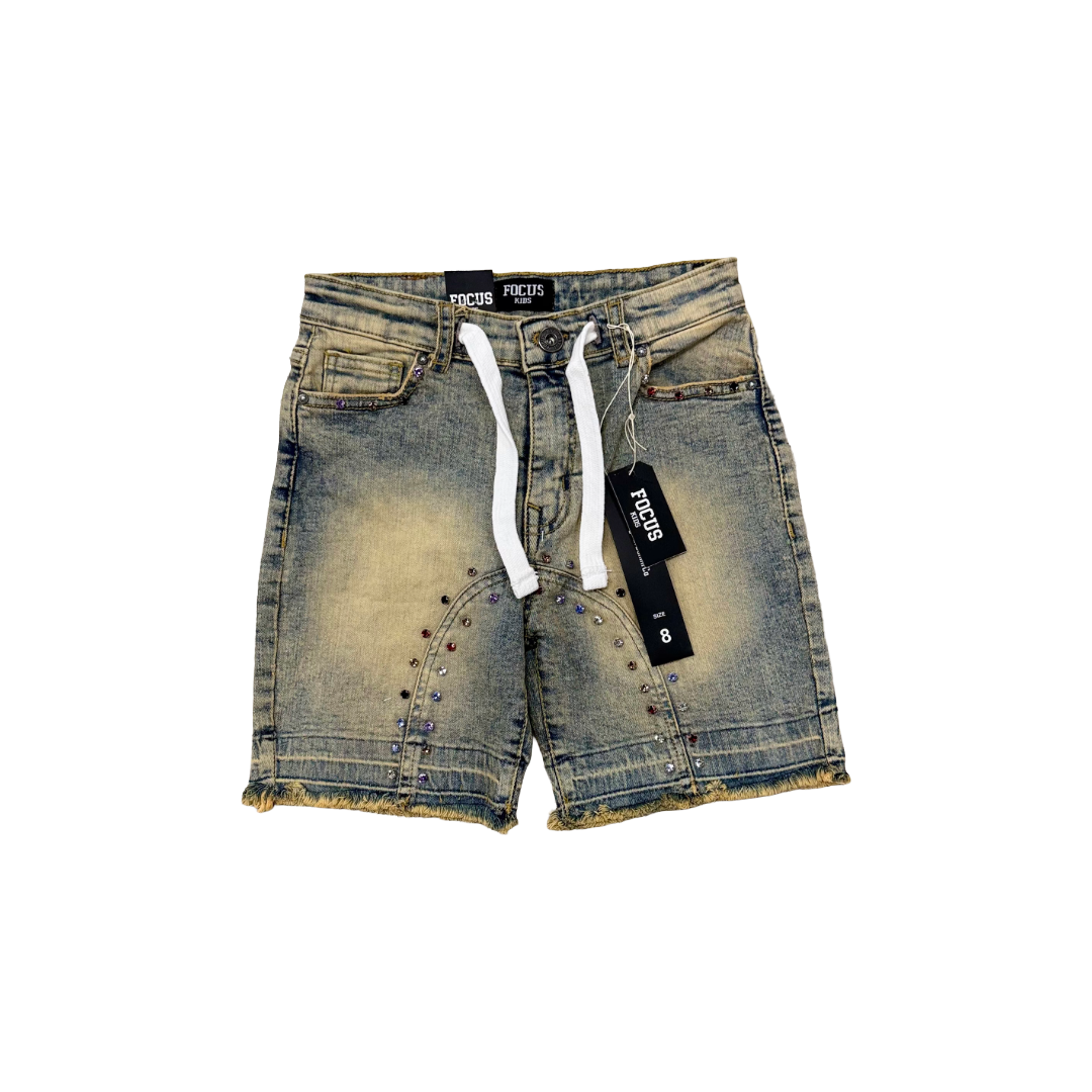 FOCUS| KIDS STARDUST RHINESTONE DENIM SHORTS VINTAGE WASH