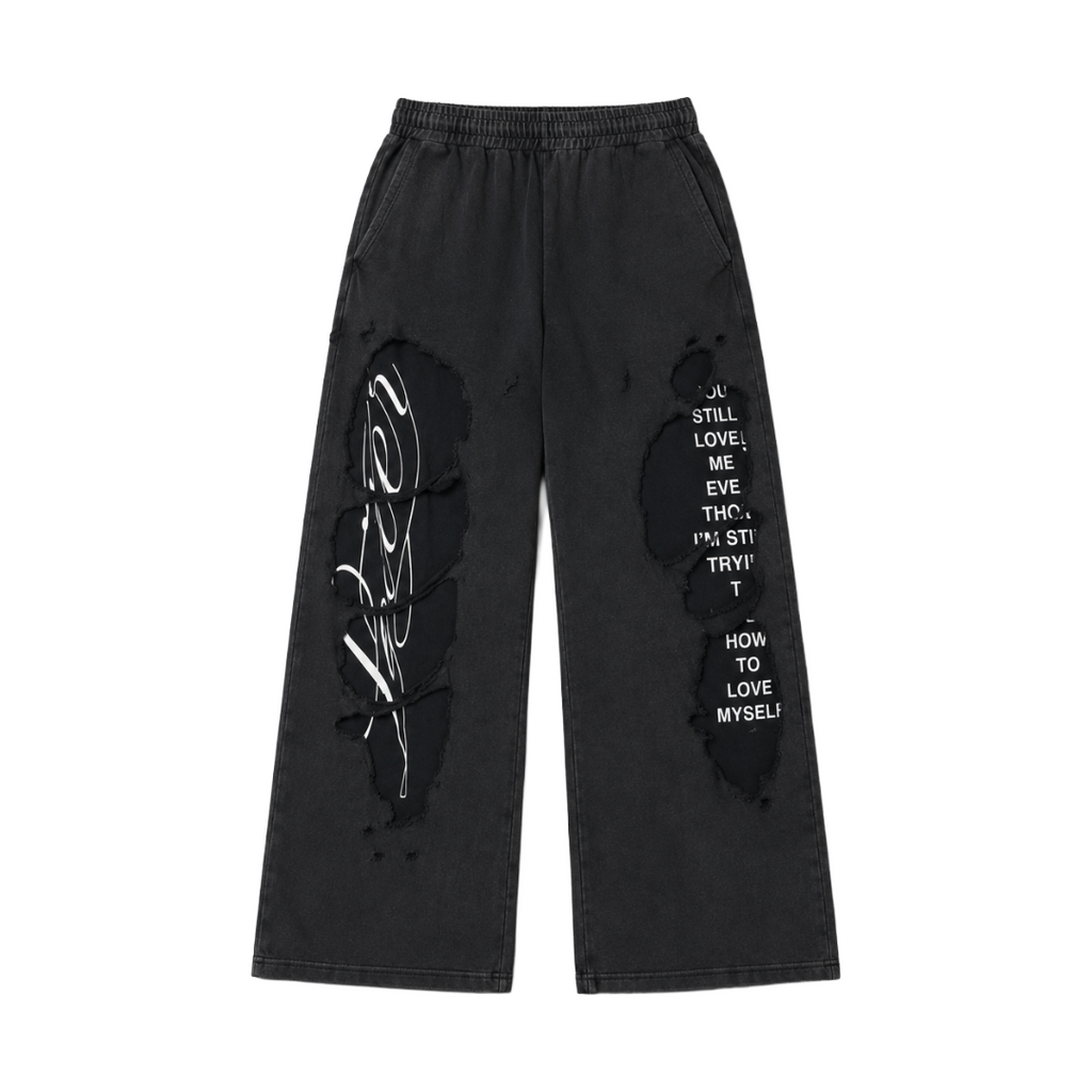LOITER| DESTRUCTION SWEATPANTS BLACK