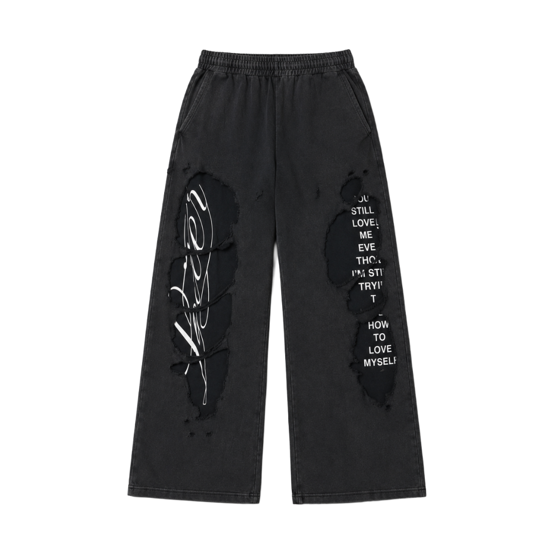 LOITER| DESTRUCTION SWEATPANTS BLACK
